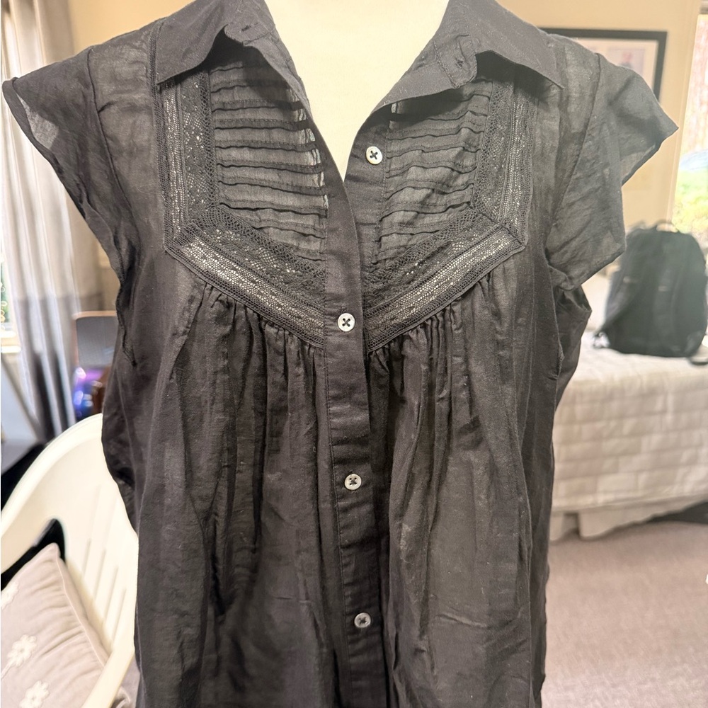 7 For All Mankind Charcoal Button-Up Blouse
